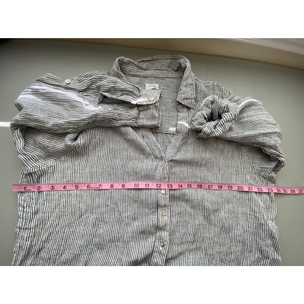 Sigrid Olsen 100% Linen Striped Roll Tab Tunic Shirt Blue White Plus Size 1X - Picture 3 of 7